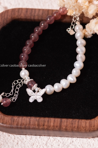 Lắc tay bạc Việt Nam Ngọc trai Freshwater Strawberry Wing