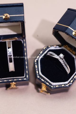 Nhẫn đôi bạc Việt Nam xi vàng trắng 18k đính kim cương Moissanite Lover