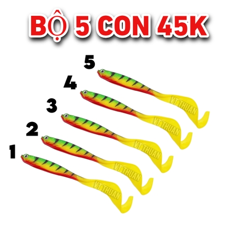 Mồi mềm đuôi cong T11 màu xanh Tiger thu hút cá [Bộ 5 con]