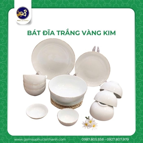 Bát đĩa Trắng Vàng Kim