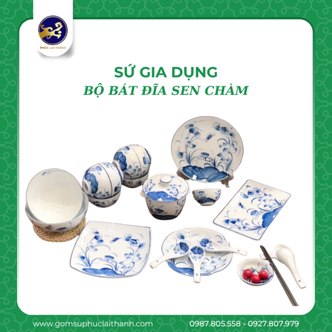 BỘ BÁT ĐĨA SEN CHÀM