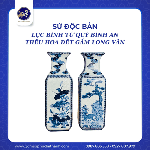 Lục Bình Tứ Quý Bình An - Thêu Hoa Dệt Gấm Long Vân