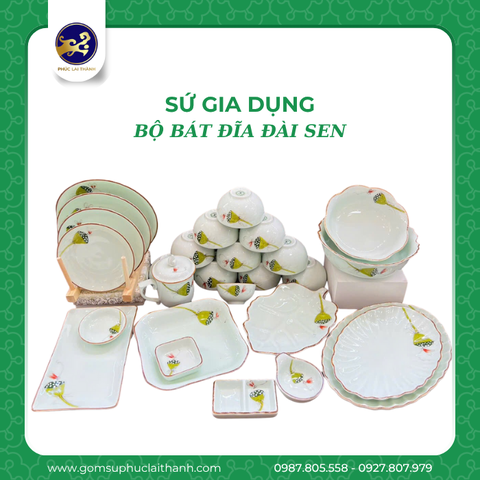 BỘ BÁT ĐĨA ĐÀI SEN