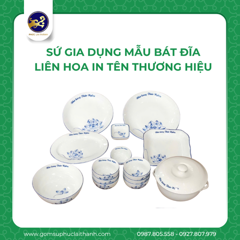 Mẫu bát đĩa Liên Hoa in tên thương hiệu
