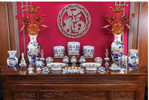 Bộ đồ thờ Sen Bạch Ngọc Vàng Kim