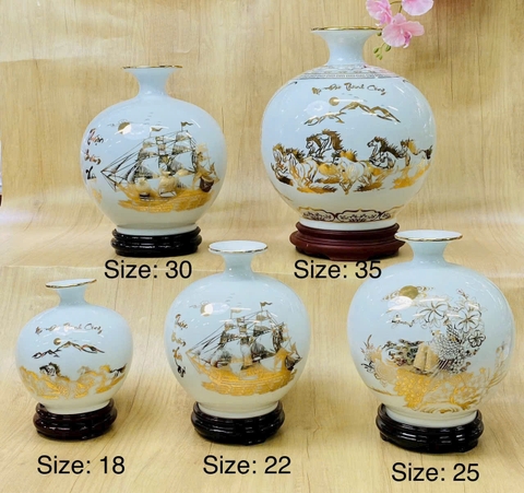 BÌNH HÚT LỘC VIỀN VÀNG 24K THUẬN BUỒM XUÔI GIÓ 18CM