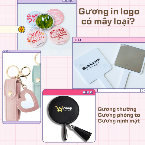 Phân loại gương in logo: Gương thường, gương phóng to, gương nịnh mặt