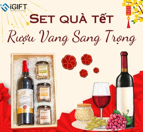 Mẫu quà Tết Rượu vang sang trọng | In logo doanh nghiệp theo yêu cầu