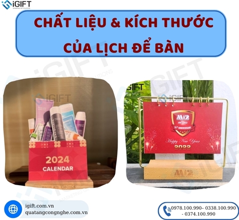 Chất liệu và kích thước của Lịch để bàn in logo