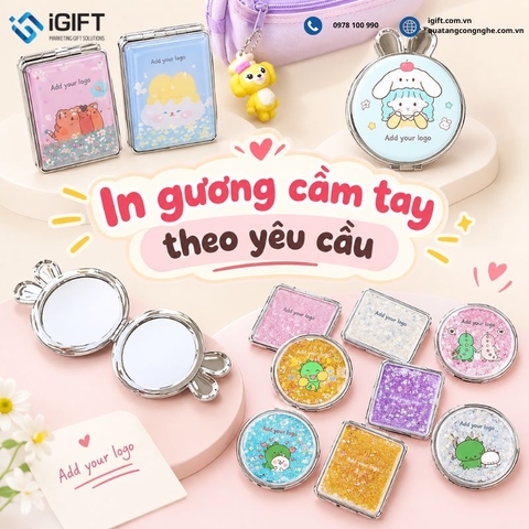 In gương cầm tay theo yêu cầu: quà tặng thương hiệu tinh tế, dùng mỗi ngày