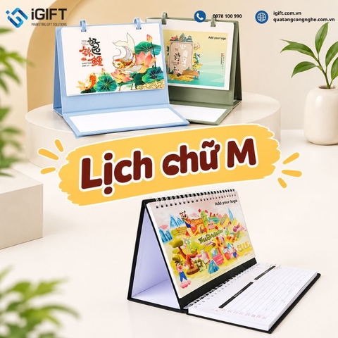 Lịch chữ M tích hợp giấy note - Mẫu lịch để bàn đẹp cho doanh nghiệp