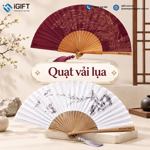 In quạt vải lụa quảng cáo thương hiệu cao cấp theo yêu cầu