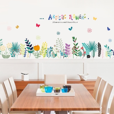 Decal dán tường trang trí xanh mát vườn hoa sắc màu dán được kính, gỗ