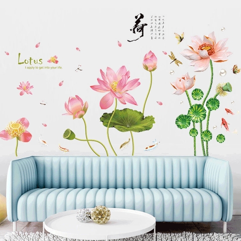 Decal dán tường hoa sen lotus combo sen KÍCH THƯỚC LỚN sang trọng