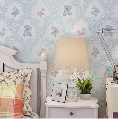 Giấy dán tường Hàn Quốc gấu xinh cute cuộn dài 5m rộng 0,53m