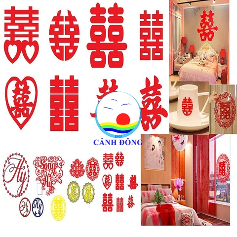 Decal Chữ Hỷ Đủ Size Lớn Nhỏ Sẵn Keo In Theo Yêu Cầu Trang Trí Cưới,