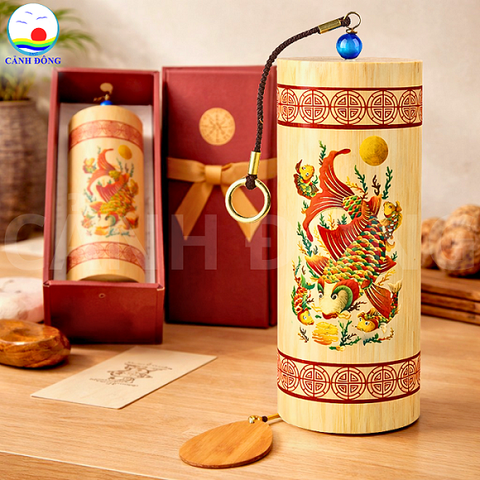 Chuông gió nhạc thiền Cảnh Đông - quà tặng thủ công tre - tặng kèm lá bồ đề thư pháp