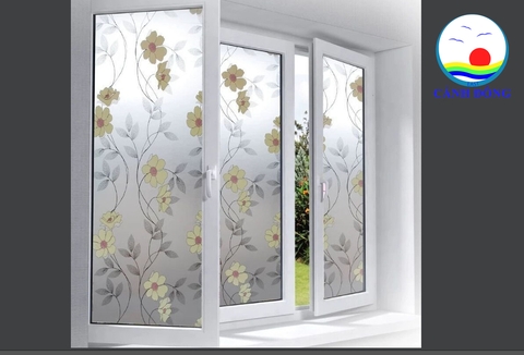 Decal dán kính mờ hoạ tiết hình hoa leo vàng nhìn 2 mặt