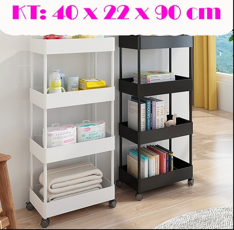 Kệ nhựa 4 tầng có bánh xe di chuyển tiện lợi phòng gọn đẹp xinh