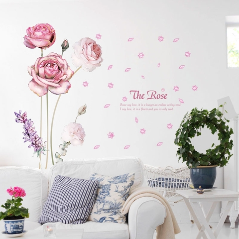 Decal dán tường hoa hồng rose  lãng mạn - không gian phòng đẹp sang trọng, thư giãn