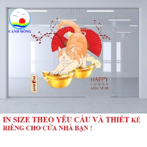 Decal dán cửa kính trang trí tết Quý Mão 2023 - dán được trên tường, kính, gỗ , mọi mặt phẳng in size theo yêu cầu