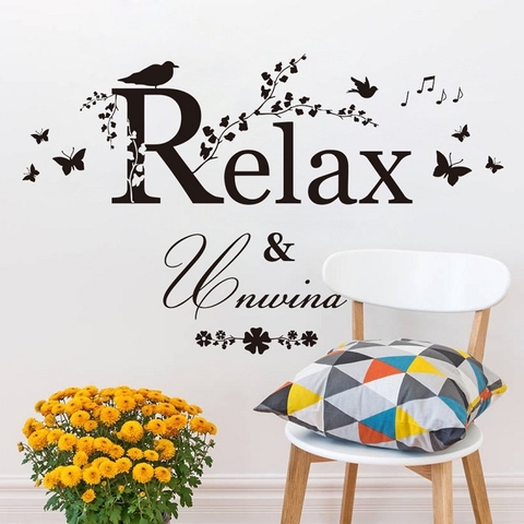 Decal dán tường chữ relax and unwind truyền năng lượng tích cực