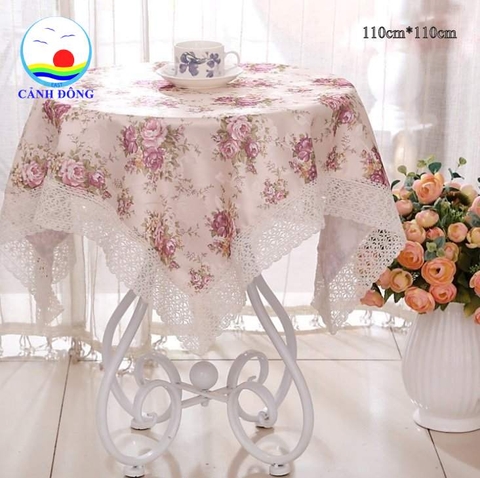 Khăn trải bàn tròn phối ren hoa sang trọng gồm các size 1m1, 1m3 và 1m5