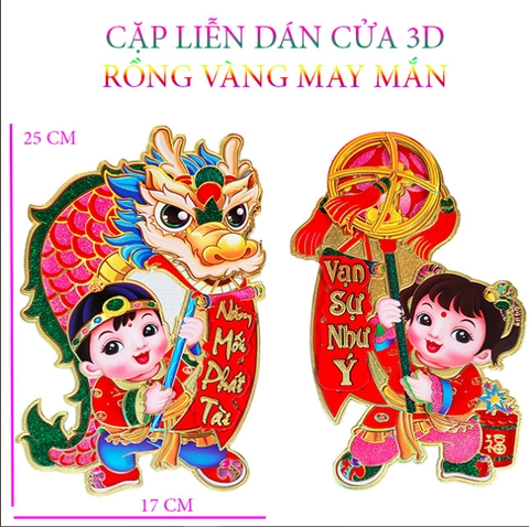 Cặp liễn 3D rồng dán cửa kính trang trí tết Giáp Thìn 2024 sang trọng- dán tường, kính , gỗ nhiều mặt phẳng