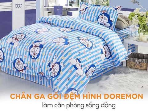 Hô biến căn phòng sống động với chăn ga gối đệm hình doremon