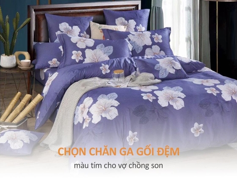 Chọn chăn ga gối đệm màu tím cho vợ chồng son