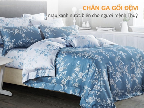 BST chăn ga gối đệm màu xanh nước biển cho người mệnh Thuỷ
