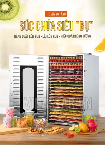 Máy sấy thực phẩm công nghiệp. Tủ sấy hoa quả, trà thơm 20 ngăn.