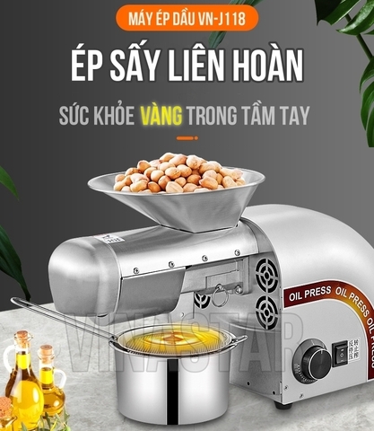 Máy ép dầu mini năng suất 5-10kg/h. Máy ép dầu lạc, dầu vừng, dầu Ô liu, dầu quả óc chó.