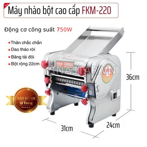 Máy Cán Bột FKM-220 Inox Bền Bỉ – Hỗ Trợ Cán Mỏng Đều, Cắt Sợi Đa Kích Thước Cho Mì Tươi