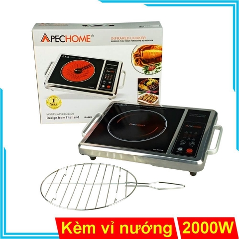 Bếp Hồng Ngoại 2000W Apechome APH-BQ230E (Kèm Vỉ Nướng) Mặt Kính Cường Lực Không Kén Nồi Dùng Nấu