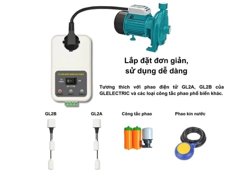 Ổ cắm máy bơm tích hợp rơ le phao điện an toàn 12V không lo rò điện ra bồn chứa nước