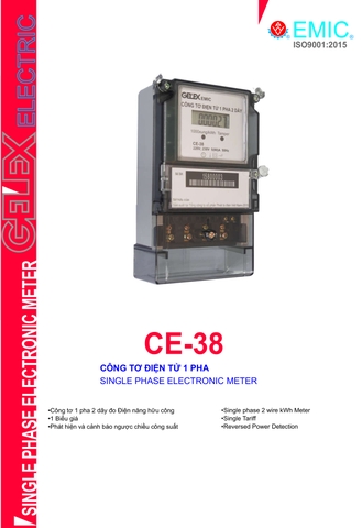 Công tơ điện tử 1 pha 2 dây GELEX EMIC CE-38 - Có kiểm định