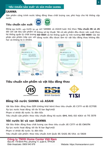 Đồng hồ nước Asahi + Sanwa nhập khẩu từ Thái Lan