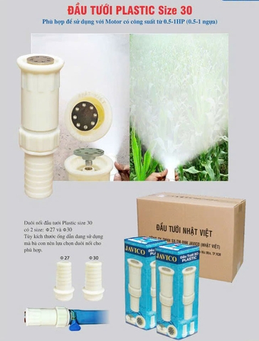 Đầu Tưới Nhựa Plastic Javico - Đầu Phi 30, Đuôi Gắn Ống 30mm & 27mm - Giải Pháp Tưới Tiêu Hiệu Quả
