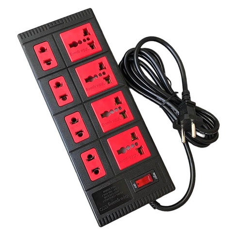Ổ cắm điện Điện Quang ESK 8ECO - 8 Lỗ VUÔNG, màu đen đỏ, dây dài 2 mét và 5 mét