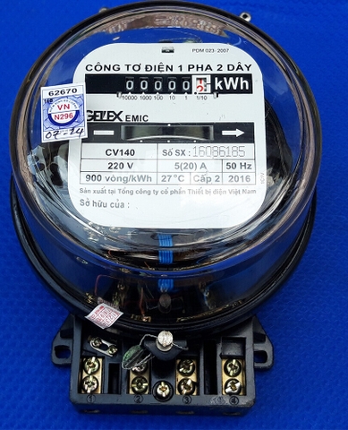 Đồng hồ điện 1 pha Gelex Emic 5(20)A có tem