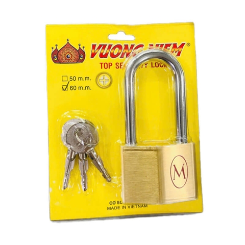 Ổ khóa càng dài Vuong Niem 60mm đồng thau 3 chìa chữ thập