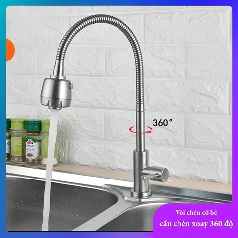 Vòi Rửa Chén Bát Cổ Mềm - Xoay 360 Độ, Inox 304 Cao Cấp