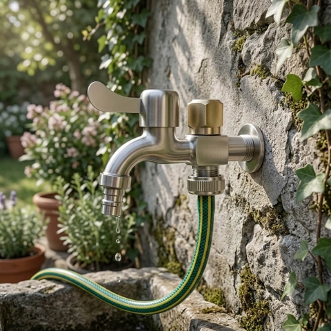 vòi nước 2 đầu ra độc lập làm bằng chất liệu inox 304