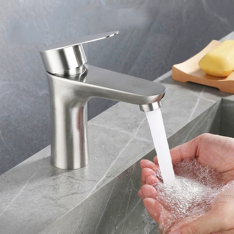 Vòi lavabo nóng lạnh inox mờ 304