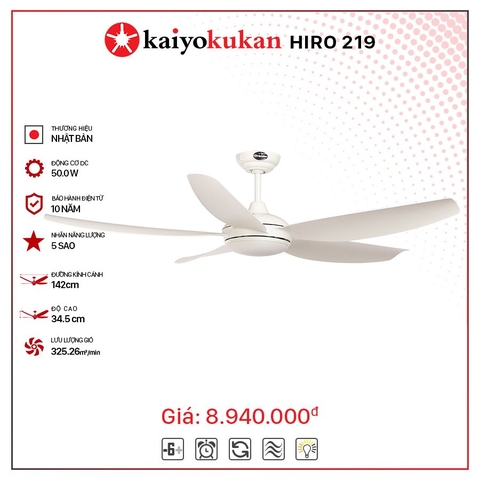 Quạt trần cao cấp 5 cánh nhựa KAIYOKUKAN HIRO 219