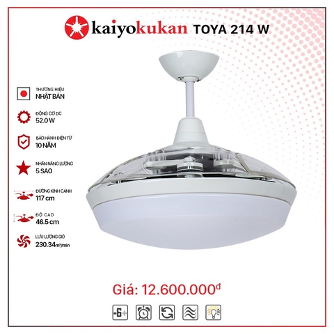 Quạt trần cao cấp 4 cánh nhựa KAIYOKUKAN TOYA 214 W