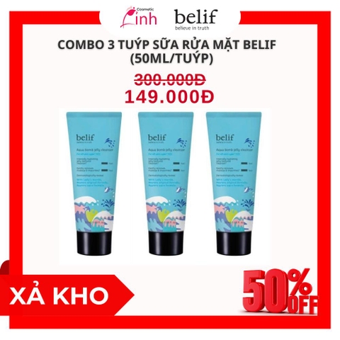 Combo 3 Tuýp Gel Rửa Mặt Dạng Thạch Belif Aqua Bomb Jelly Cleanser 50ml/tuýp