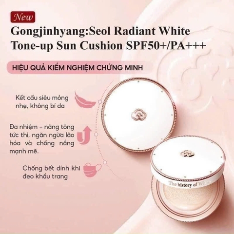 Bộ Phấn Nước Chống Nắng Whoo Trắng Da Gongjinhyang Seol Radiant White Tone Up Sun Cushion