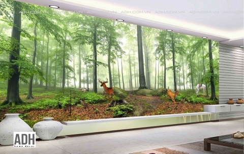 Tranh dán tường cảnh rừng cây và hươu ADH190108-9